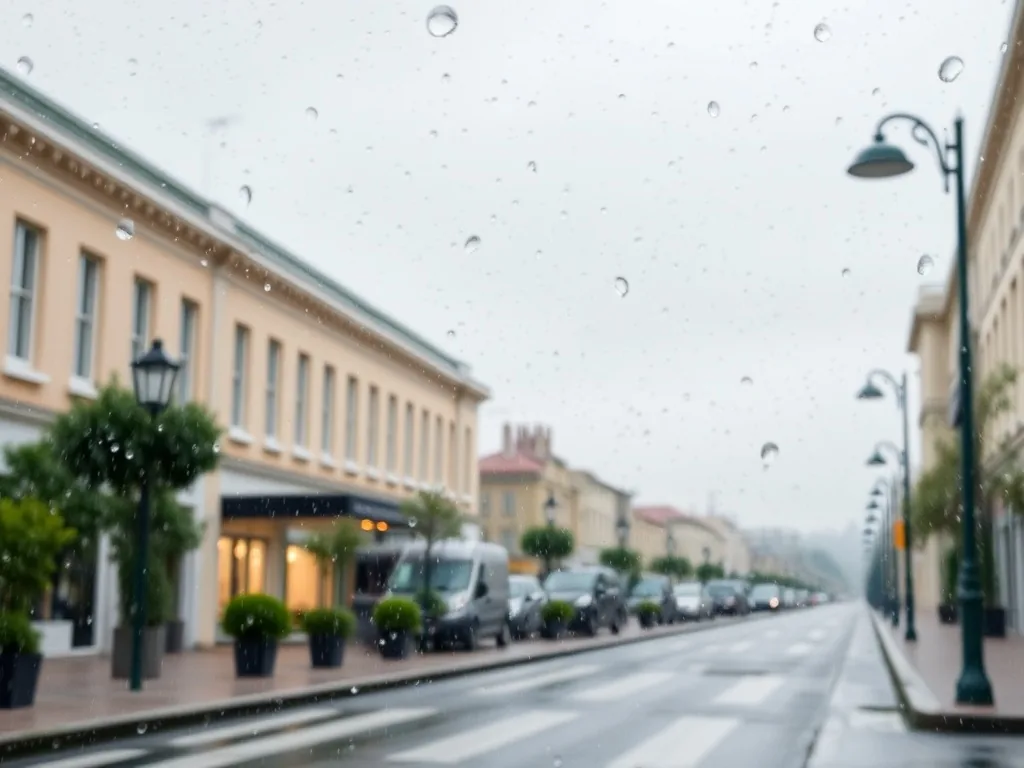 Chaîne de pluie suspendue à une gouttière, l’eau ruisselle le long des maillons près d’un mur en pierre