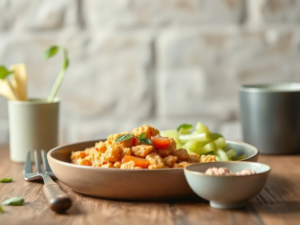 Parent mixant des légumes frais en purée pour bébé à l'aide d'un robot culinaire performant sur le plan de travail